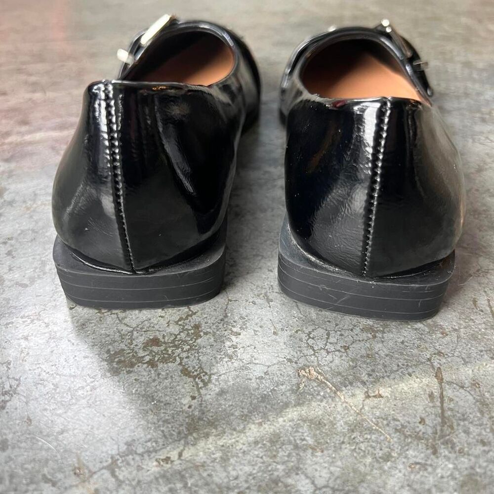 Forever Link Black Patent Pointed Toe Buckle Flats Grommet Hardware Edgy 7.5 - Picture 4 of 8